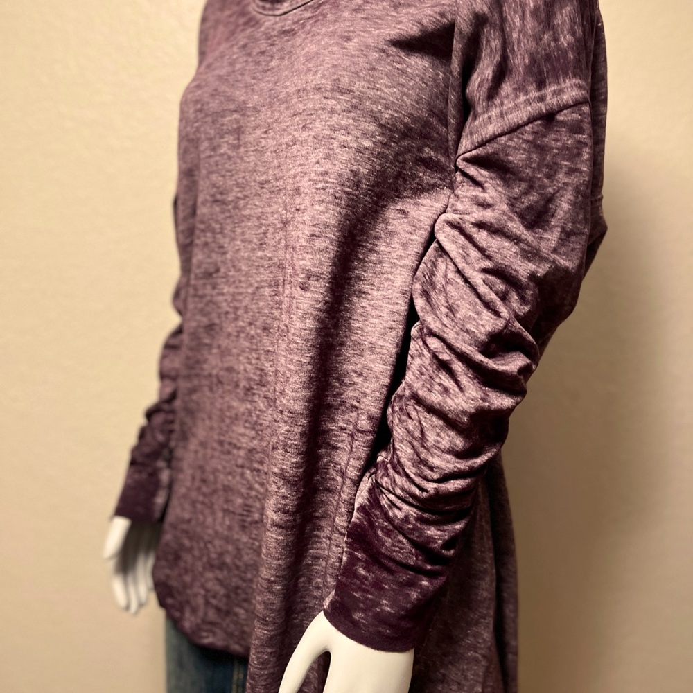 Free People Eggplant Distressed Long Sleeve Jersey Sweater W/ Tuxedo Tail - Picture 2 of 11